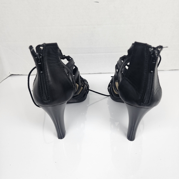 Me Too Black Women Strappy Laced Blocked Heels Size 10 - Picture 12 of 13